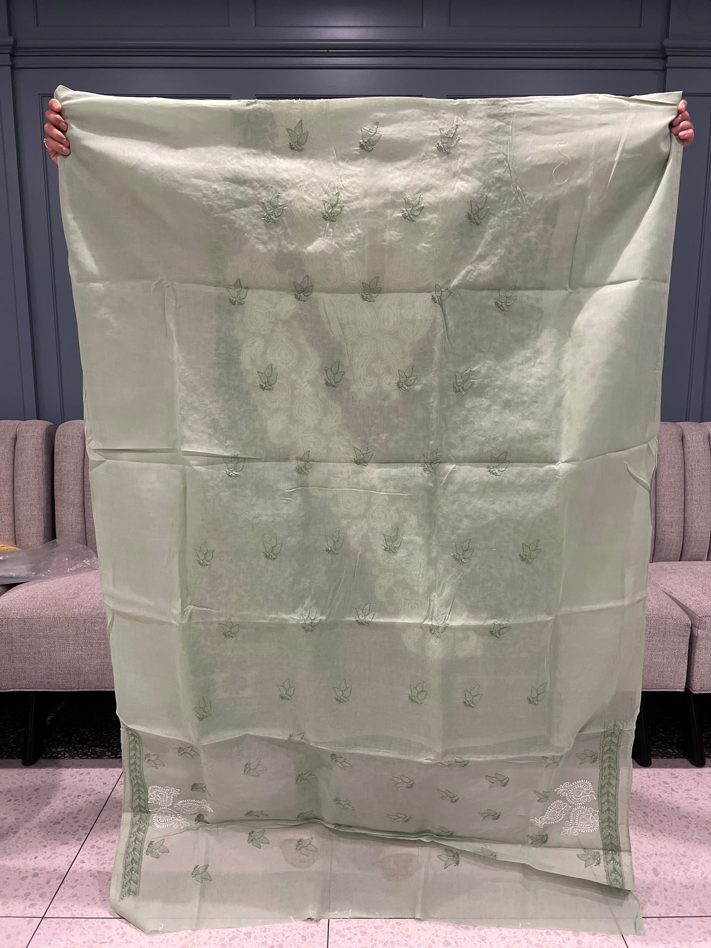 Lucknow chikankari cotton salwaar and kameez dress material - dull forest green