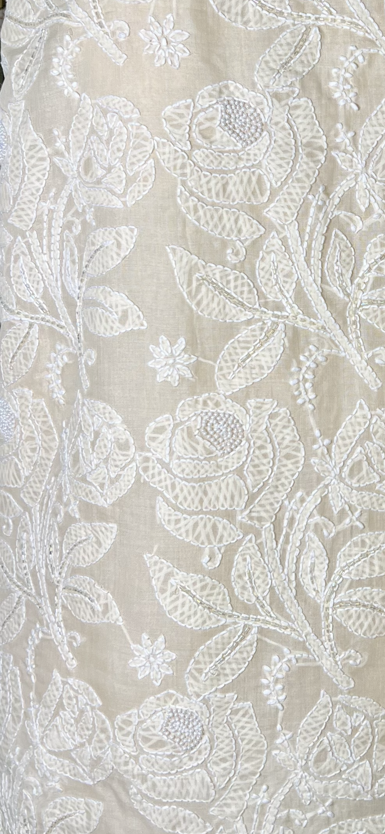 Lucknowi handmade chikankari cotton unstitched salwaar, kameez and dupatta - Biege