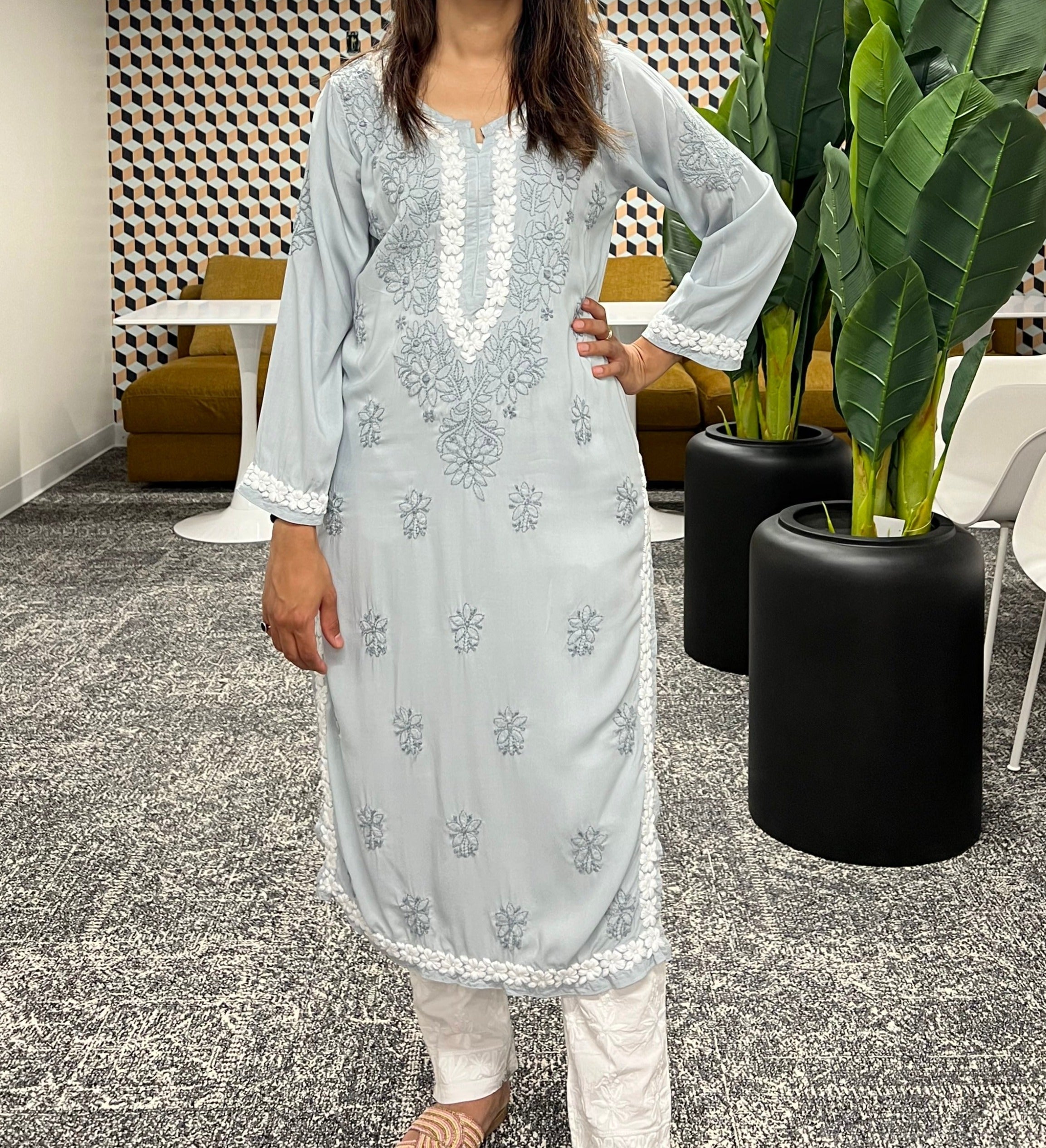 Buy Ada Hand Embroidered Grey Cotton Lucknowi Chikankari Straight Kurti  A911307 Online at Best Prices in India - JioMart.