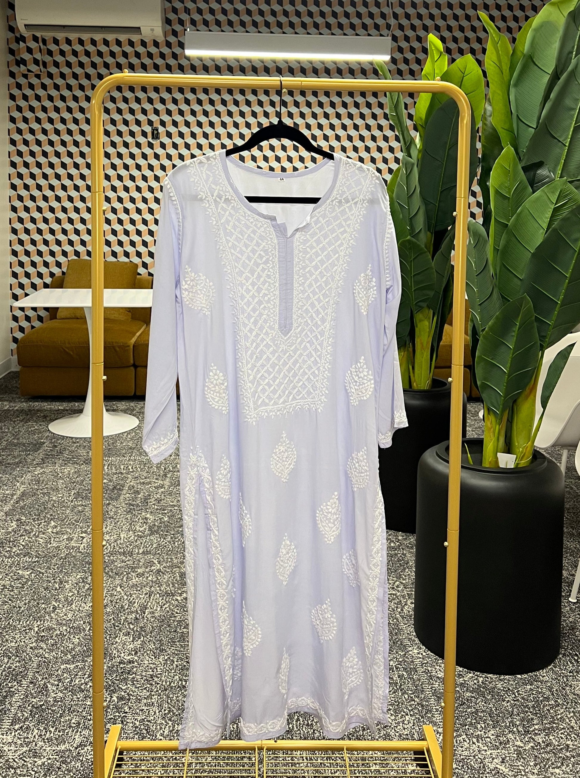 Lavender chikankari kurti with glass gala design in modal fabric 