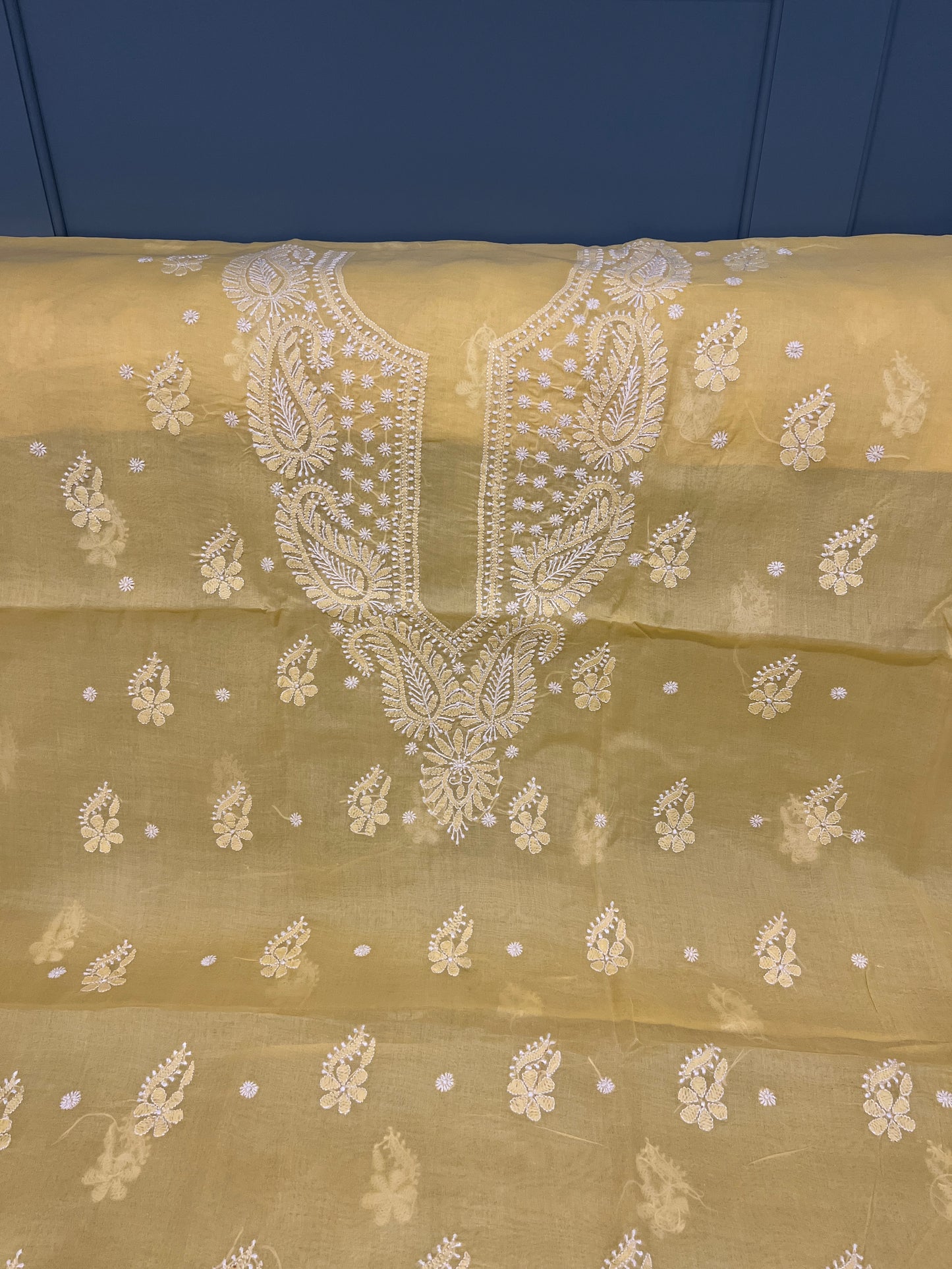 Lucknow chikankari cotton salwaar and kameez dress material - Yellow