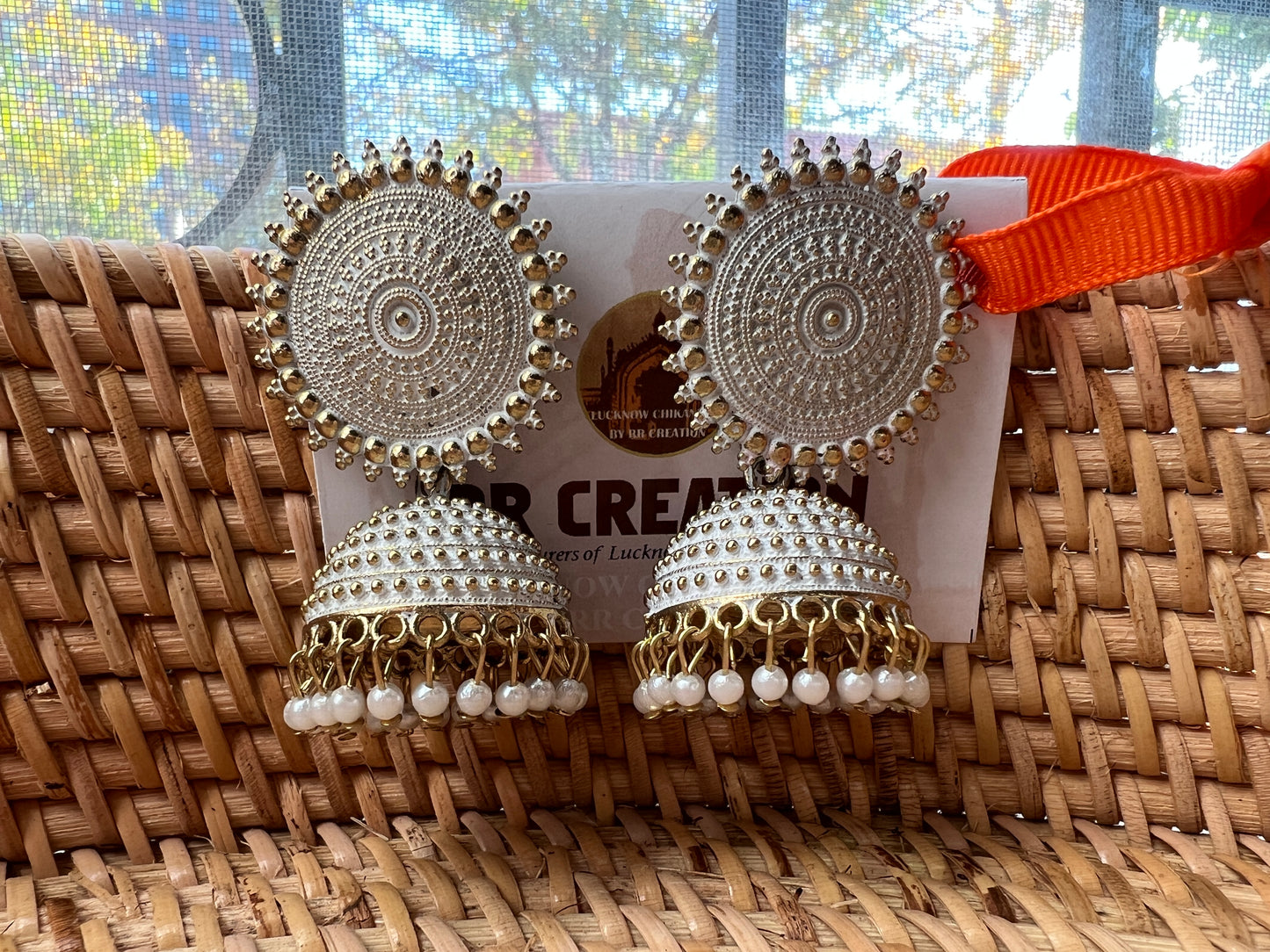 White Jhumka with pearls