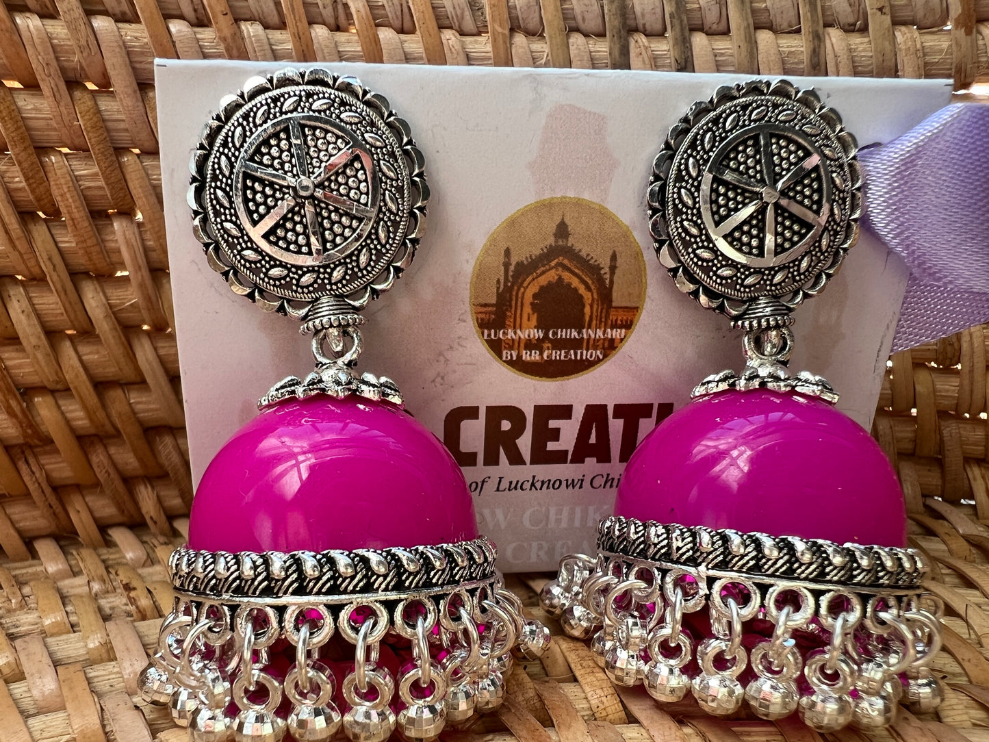 Oxidized pink statement jhumka