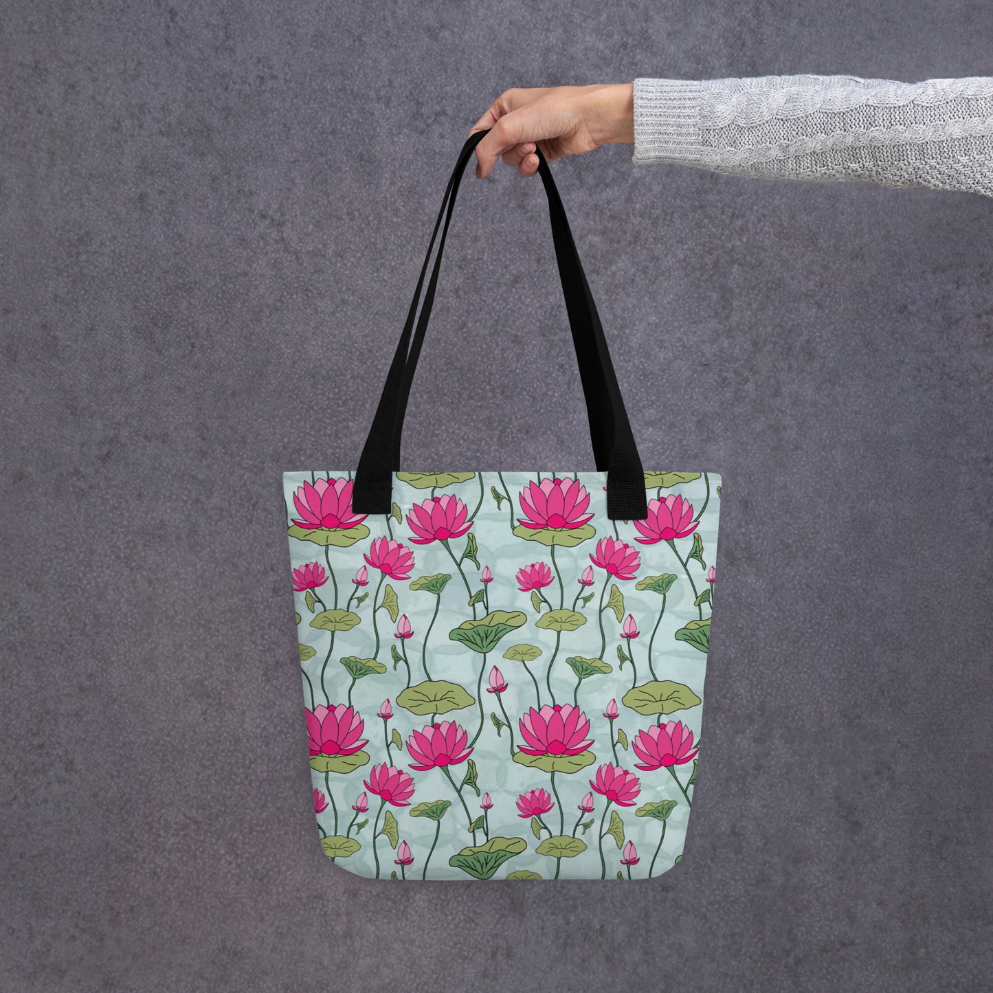 Lotus print tote bag