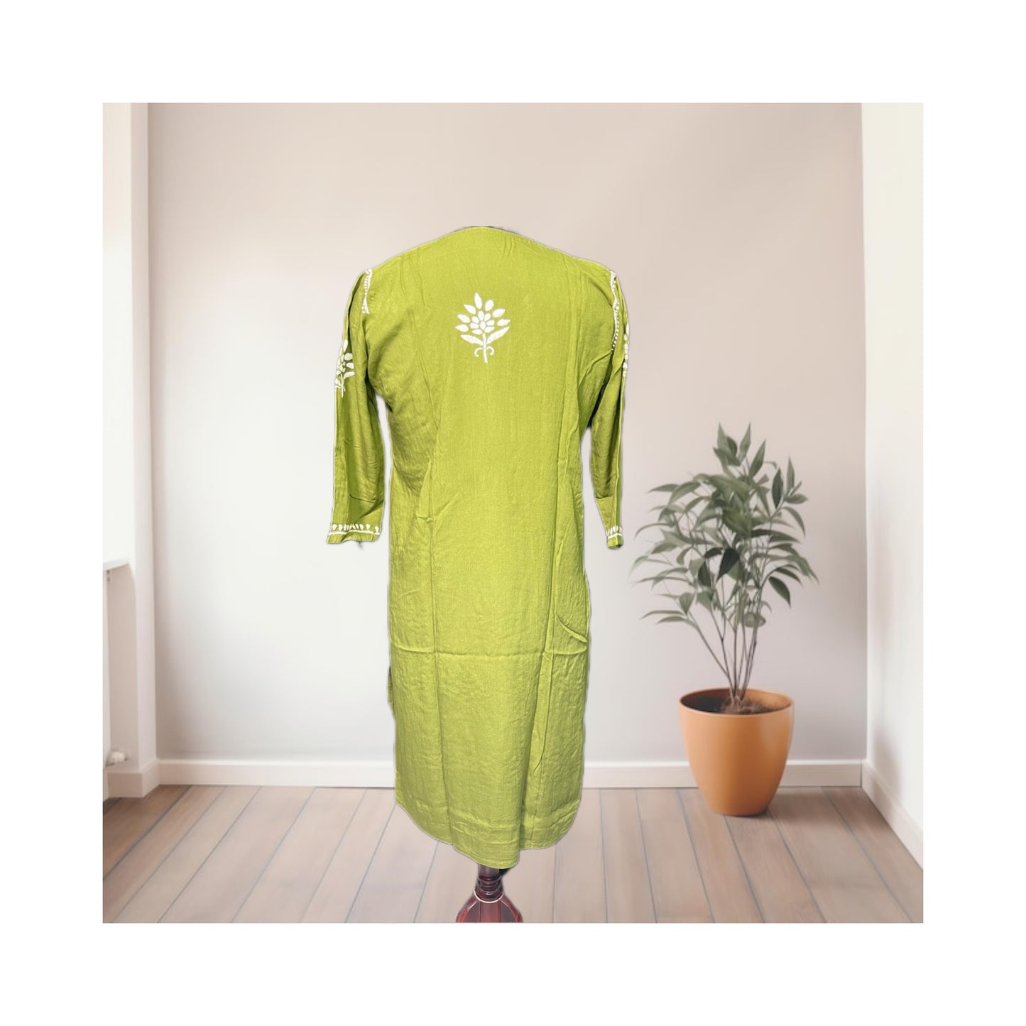 Lucknow chikankari rayon straight kurta - green