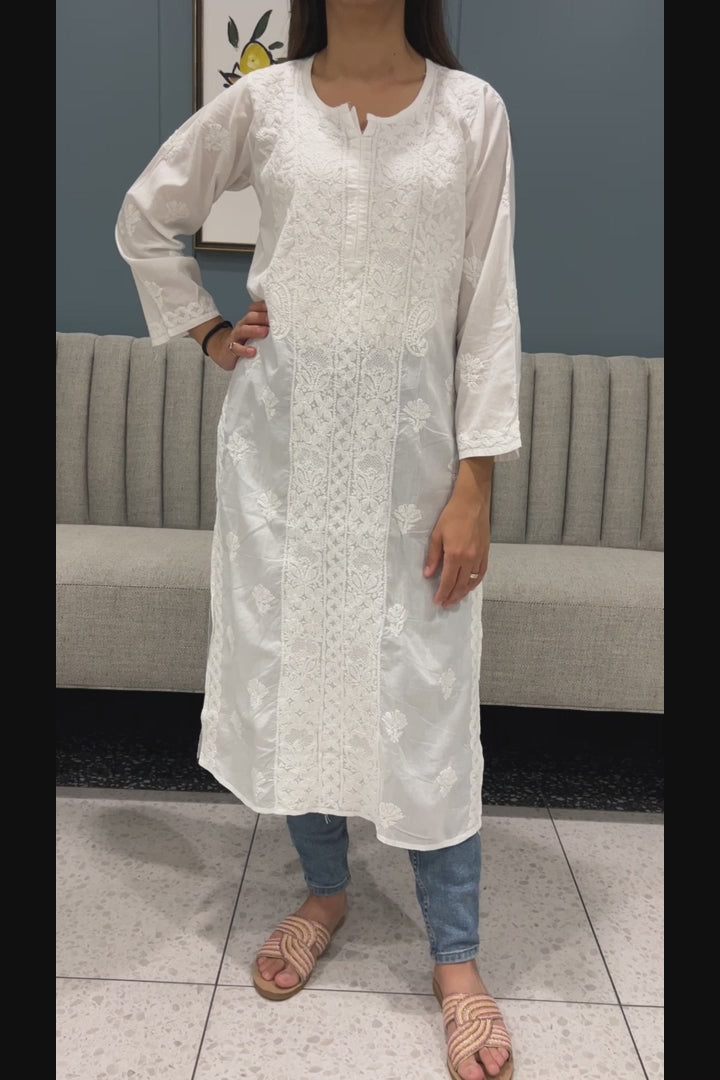 Chikankari cotton straight kurta in white color