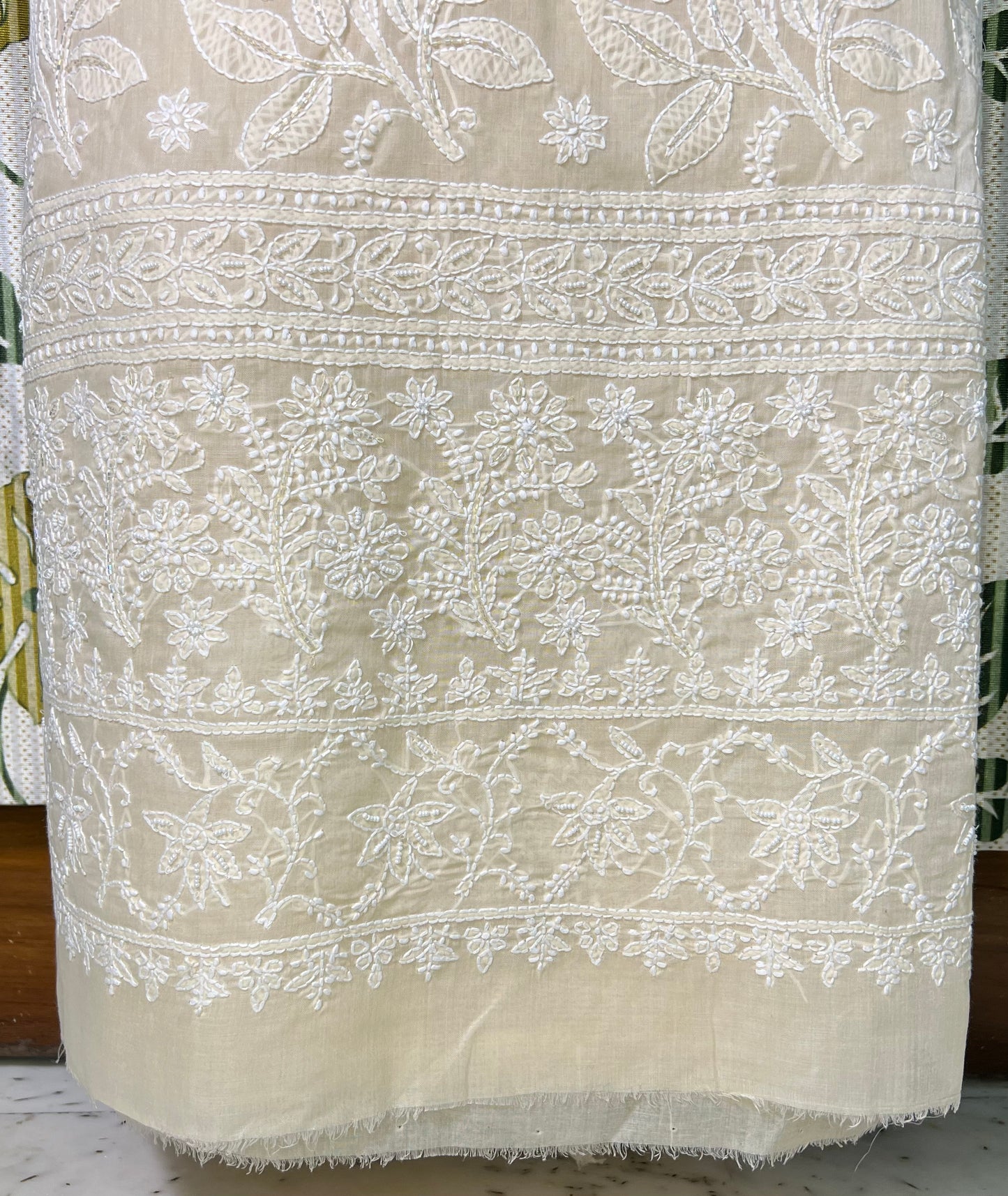 Lucknowi handmade chikankari cotton unstitched salwaar, kameez and dupatta - Biege